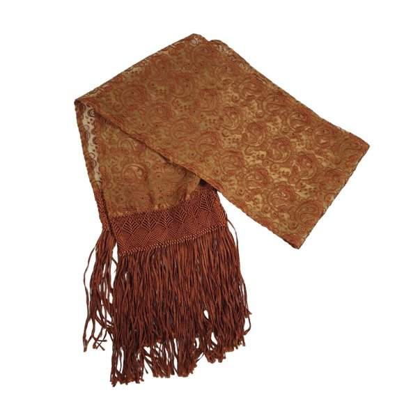 Embroidered Fringe Scarf Women Rayon Polyester 72 x 8.5 Shawl Wrap Paisley - Picture 6 of 9